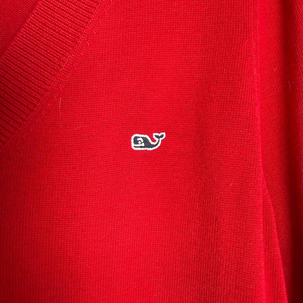 Vineyard Vines Red Velvet Heritage Cotton V Neck Sweater Womens Medium M Whale - Picture 5 of 11